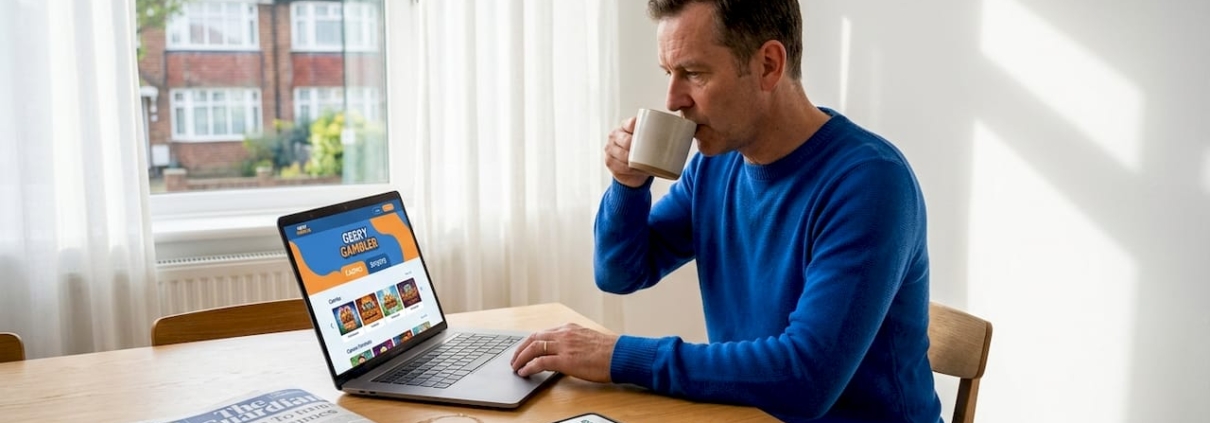 Man responsibly gambling at home table