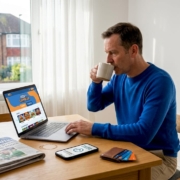 Man responsibly gambling at home table