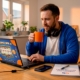 Man gaming at kitchen table with laptop