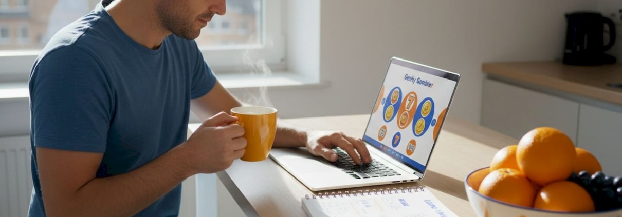 Man playing online casino slots at home