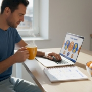 Man playing online casino slots at home