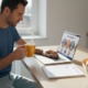 Man playing online casino slots at home