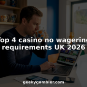 Man comparing casino sites on laptop at kitchen bar