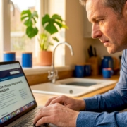Man verifying casino licence at desk
