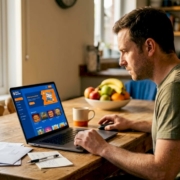 Man checks online casino affordability at home