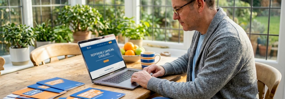 Man reading responsible gambling guidelines at home