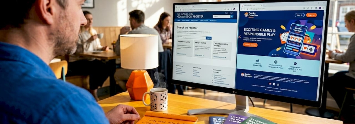 Man checking casino fairness on home office computer